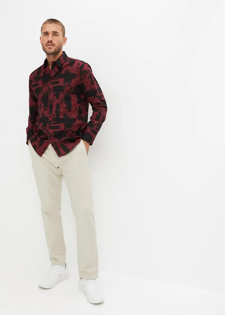 bonprix Modisch kariertes Langarmhemd - rot - Herren Flash Sale