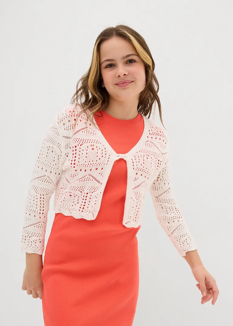 bonprix Verspielter Strickbolero mit 3/4 Ärmeln für Mädchen - weiß Black Friday