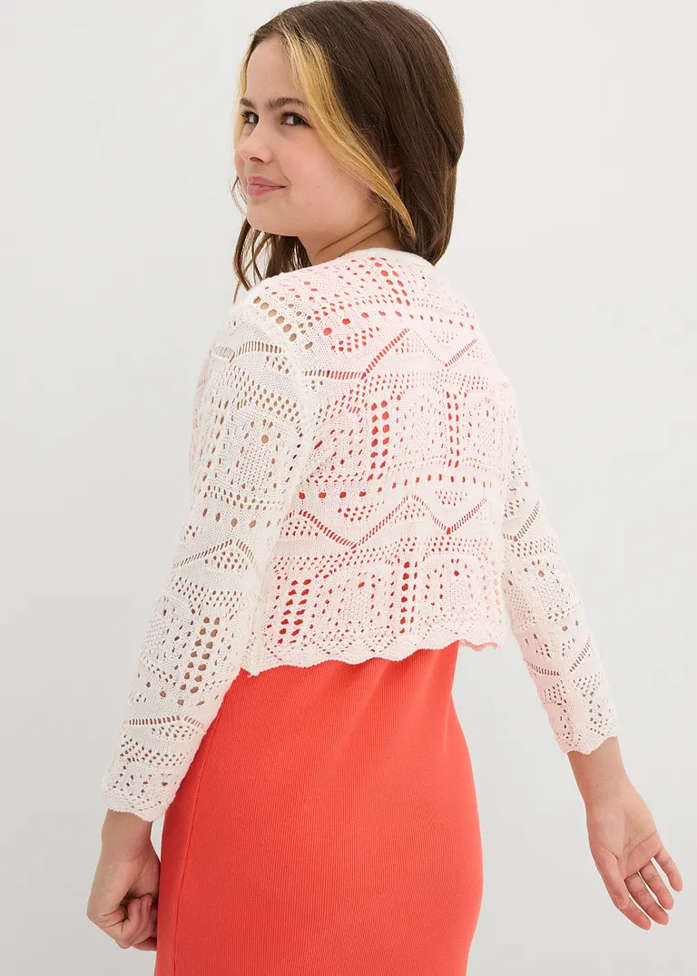 bonprix Verspielter Strickbolero mit 3/4 Ärmeln für Mädchen - weiß Black Friday