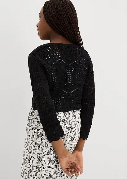 bonprix Verspielter Strickbolero mit 3/4 Ärmeln für Mädchen - schwarz Cyber Monday