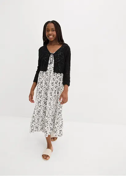 bonprix Verspielter Strickbolero mit 3/4 Ärmeln für Mädchen - schwarz Cyber Monday
