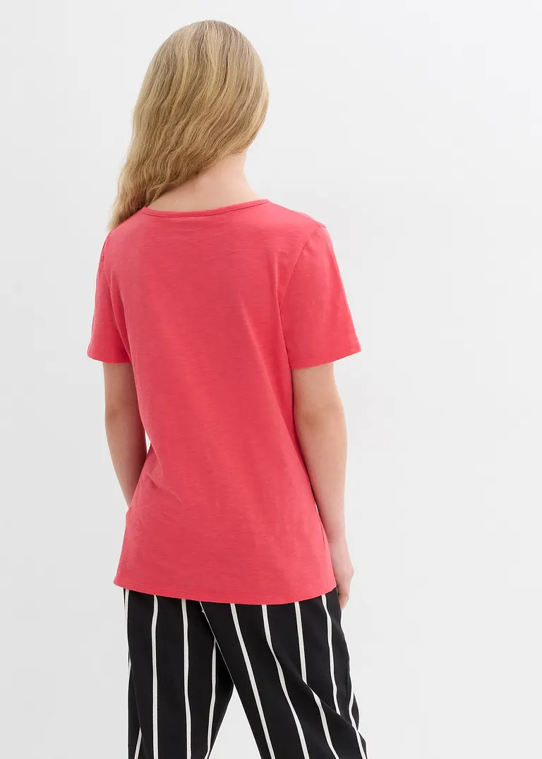 bonprix Schlichts Mädchen T-Shirt mit dekorativer Knopfleiste - pink Weihnachtsangebot