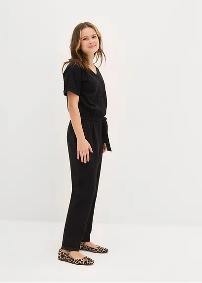 bonprix Mädchen Jumpsuit mit dekorativen Knöpfen - schwarz Vatertagsangebot
