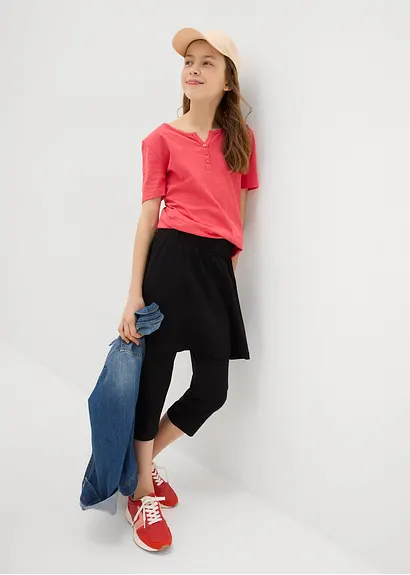 bonprix Mädchen Capri-Legging mit Rock aus elastischem Bio-Baumwoll-Mix Valentinstagsangebot