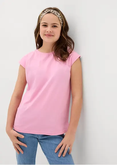 bonprix Schlichtes Mädchen Shirt mit kurzen Ärmeln - rosa Jubiläumsangebot