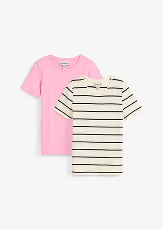 bonprix Mädchen Basic-Shirt im praktischen 2er-Pack - Kinder Lagerräumung