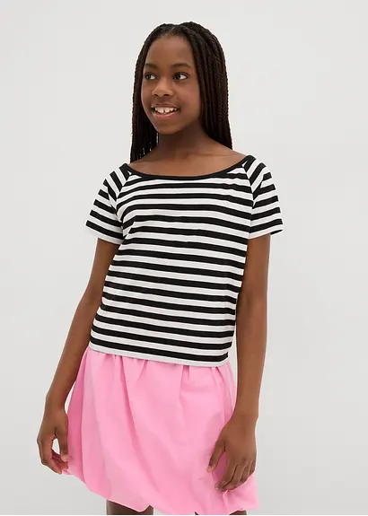 bonprix Schönes Mädchen Shirt mit breitem Rundhals Ausschnitt - schwarz Heißer Verkauf