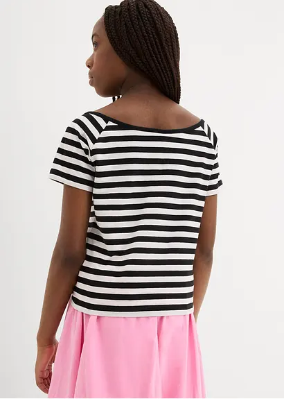 bonprix Schönes Mädchen Shirt mit breitem Rundhals Ausschnitt - schwarz Heißer Verkauf