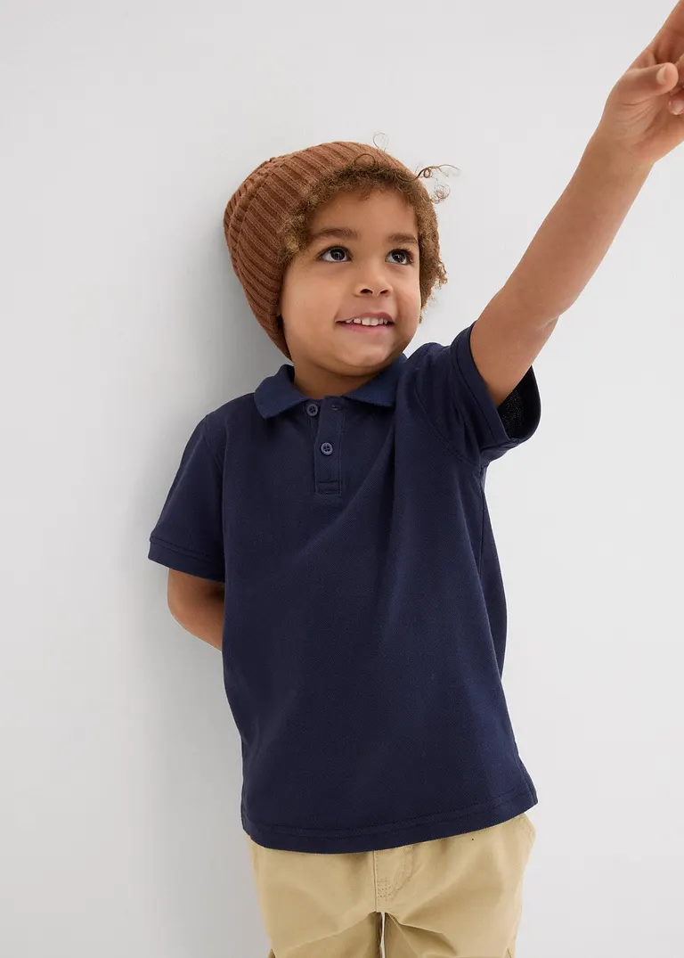 bonprix Schönes Basic Poloshirt für Jungen mit Seitenschlitzen - blau Exklusive Angebote