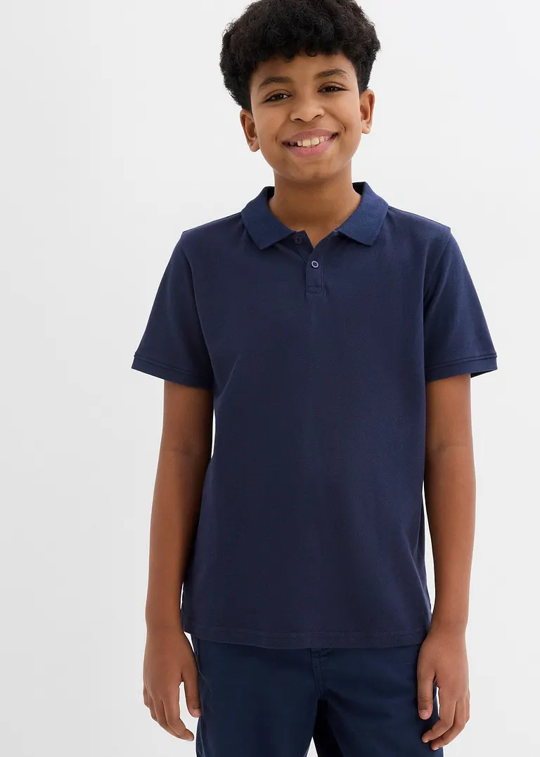 bonprix Schönes Basic Poloshirt für Jungen mit Seitenschlitzen - blau Blitzangebot