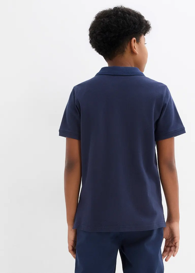 bonprix Schönes Basic Poloshirt für Jungen mit Seitenschlitzen - blau Blitzangebot