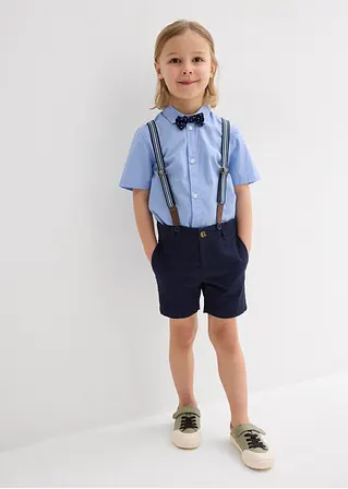 bonprix Cooles Set für Jungen bestehend aus einem Kurzarmhemd einer Chino-Bermuda verstellbaren Hosenträgern und einer gepunkteten Fliege Kauf eins, bekomm eins gratis