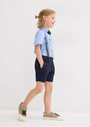 bonprix Cooles Set für Jungen bestehend aus einem Kurzarmhemd einer Chino-Bermuda verstellbaren Hosenträgern und einer gepunkteten Fliege Kauf eins, bekomm eins gratis