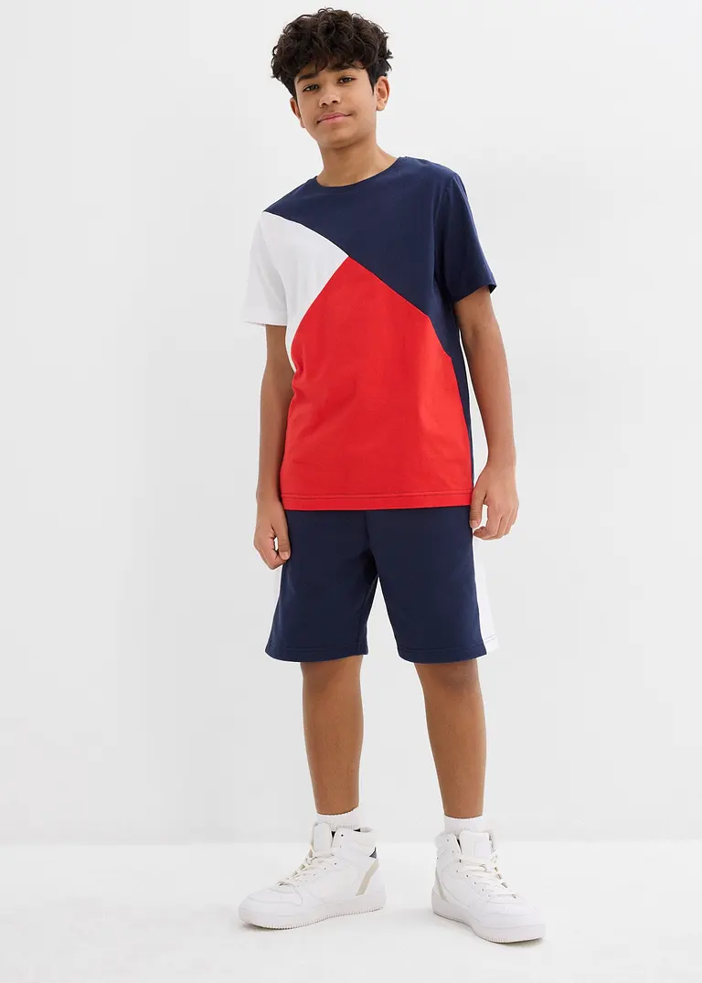 bonprix Cooles Jungen Set bestehend aus T-Shirt und Bermuda in Colorblocking-Optik Sonderangebote