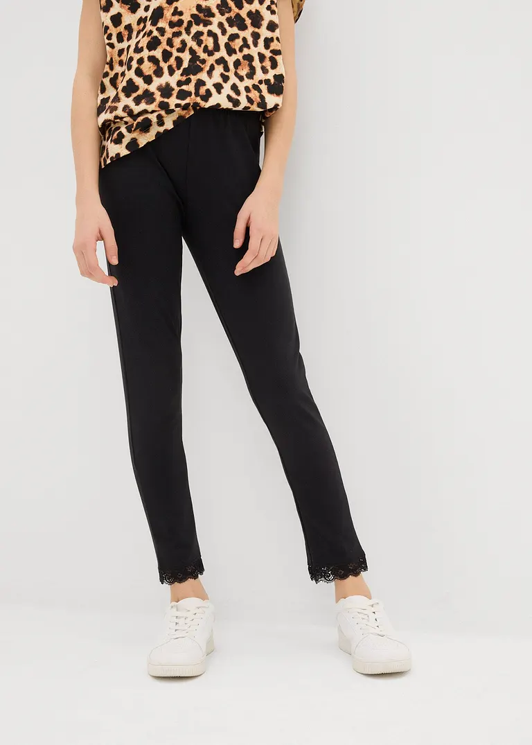 bonprix Mädchen Leggings im Bio-Baumwoll-Mix mit dekorativer Spitze Letzte 3 Tage