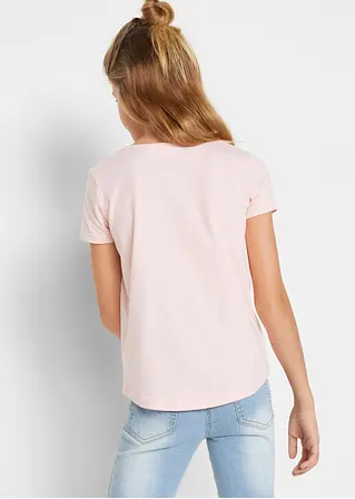 bonprix Tolles Mädchen T-Shirt mit Print - hellgrau meliert + puderrosa Sonderangebot der Fabrik