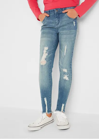 bonprix Mädchen Skinny-Jeans mit Used Effekt - blau - Kinder Vierteljährliche Förderung