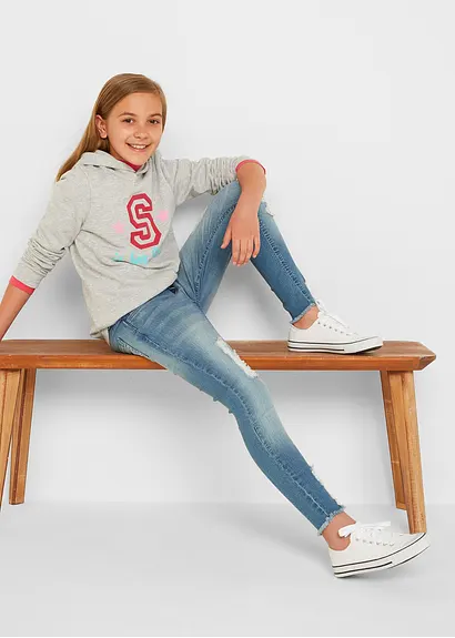 bonprix Mädchen Skinny-Jeans mit Used Effekt - blau - Kinder Vierteljährliche Förderung