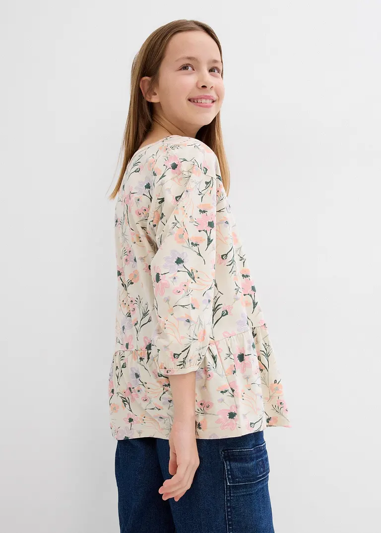 bonprix Süßes Mädchen Shirt mit Volants - beige - Kinder 50% Rabatt mit kostenlosem Versand