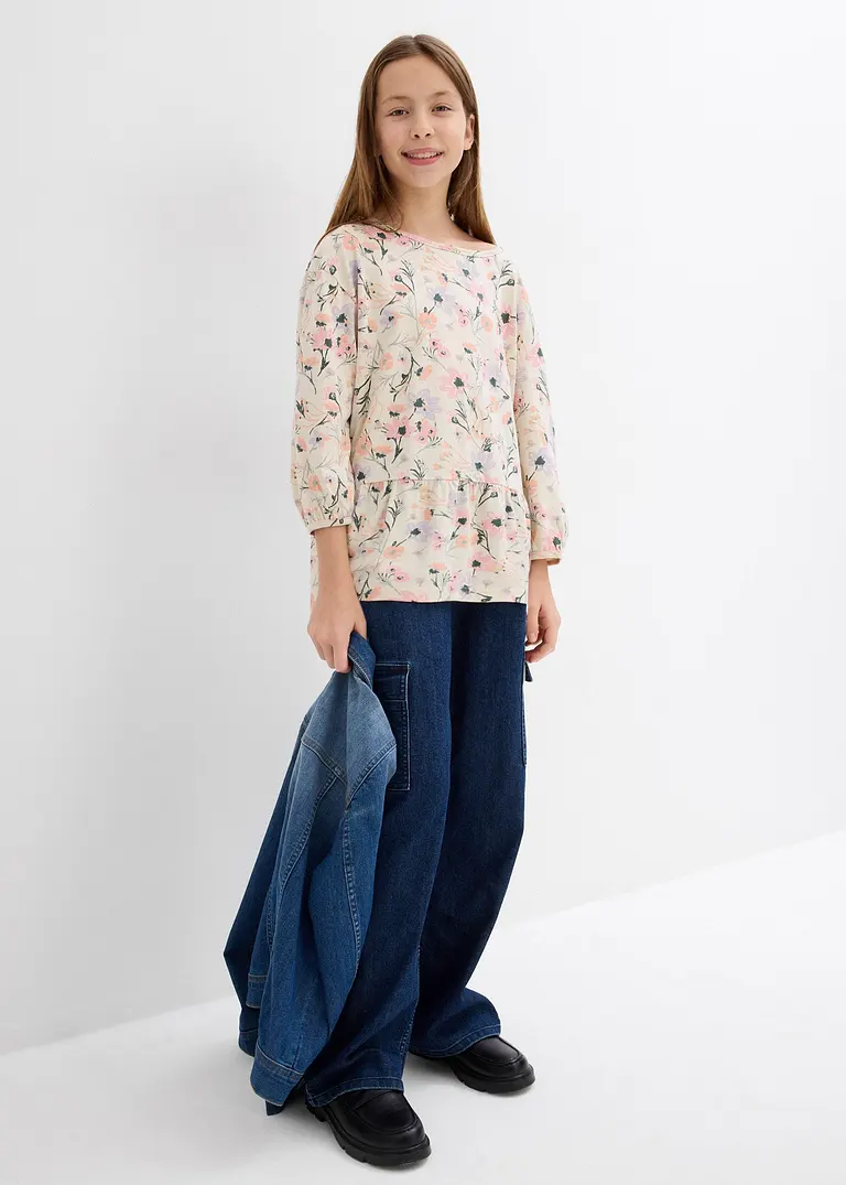 bonprix Süßes Mädchen Shirt mit Volants - beige - Kinder 50% Rabatt mit kostenlosem Versand