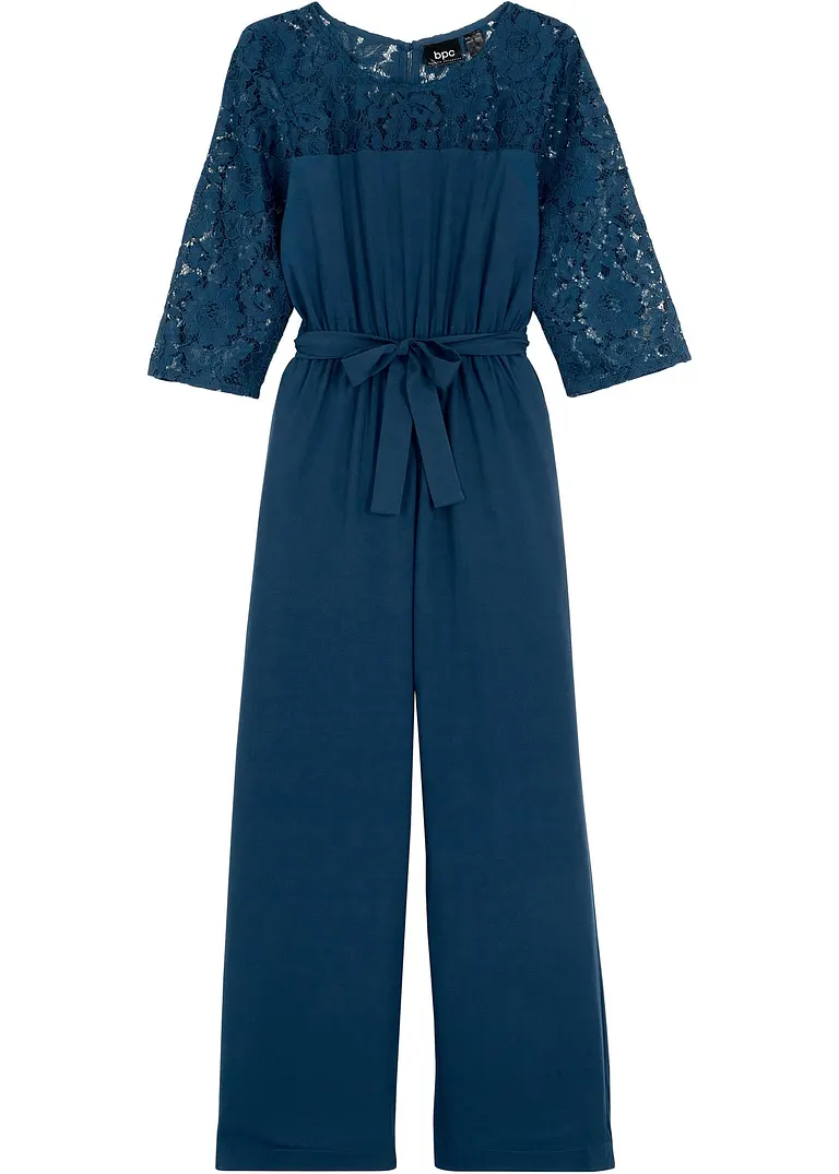 bonprix Toller Mädchen Overall mit Spitze und Stoffgürtel - blau - Kinder Kostenloser Versand international
