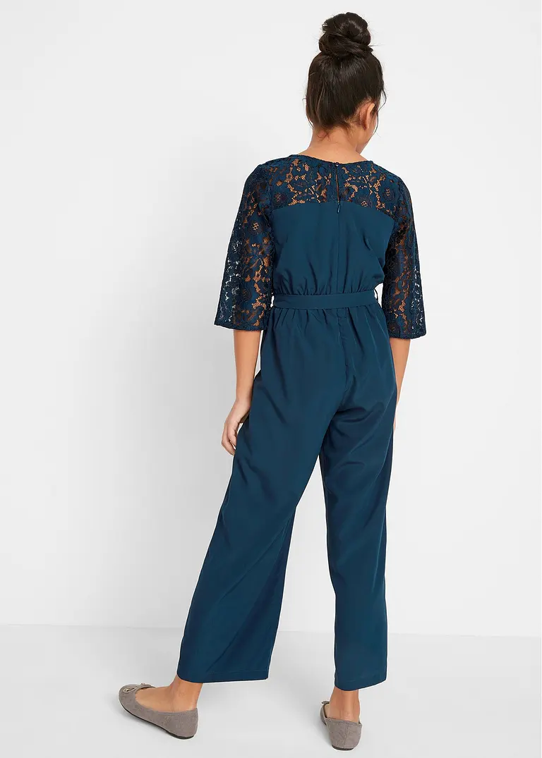 bonprix Toller Mädchen Overall mit Spitze und Stoffgürtel - blau - Kinder Kostenloser Versand international