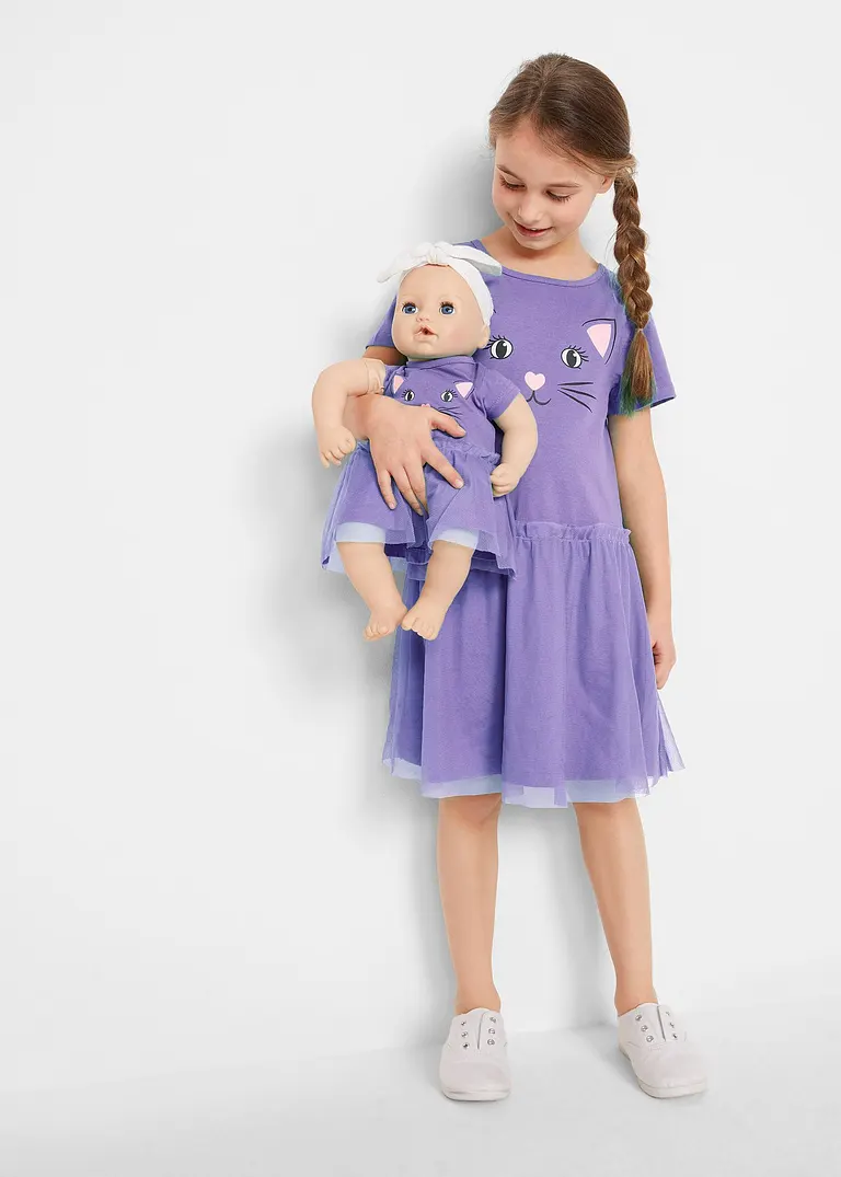 bonprix Set aus Mädchen Kleid und Puppenkleid - lila - Kinder Fabrikladen