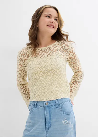 bonprix Verspielte Spitzenbluse mit eingenähtem Jerseytop - natur Im Verkauf