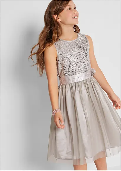 bonprix Festliches Mädchen Kleid mit dekorativen Details - silber 50% Rabatt für begrenzte Zeit