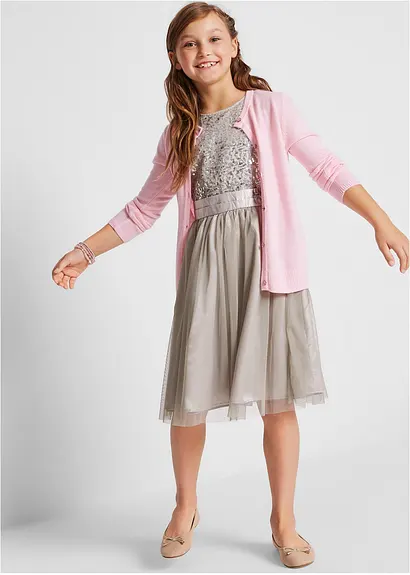 bonprix Festliches Mädchen Kleid mit dekorativen Details - silber 50% Rabatt für begrenzte Zeit