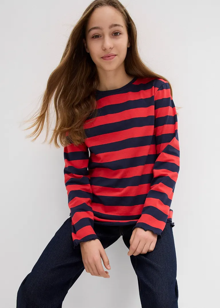 bonprix Mädchen Langarmshirt in Slim Fit aus Bio-Baumwolle - rot 2025