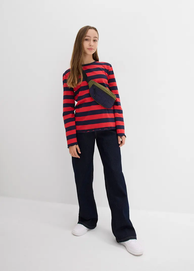 bonprix Mädchen Langarmshirt in Slim Fit aus Bio-Baumwolle - rot 2025