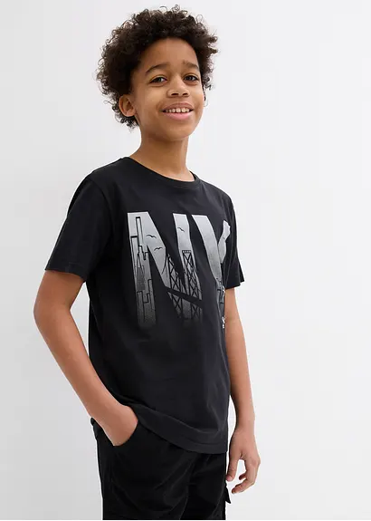 bonprix Cooles Jungen T-Shirt mit großem Druck vorne - schwarz Online