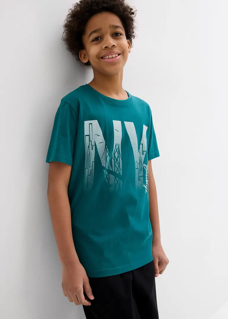 bonprix Cooles Jungen T-Shirt mit großem Druck vorne - petrol Outlet