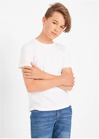 bonprix Jungen Basic T-Shirt mit Rundhalsausschnitt - weiß+dunkelblau+rot Blitzverkäufe
