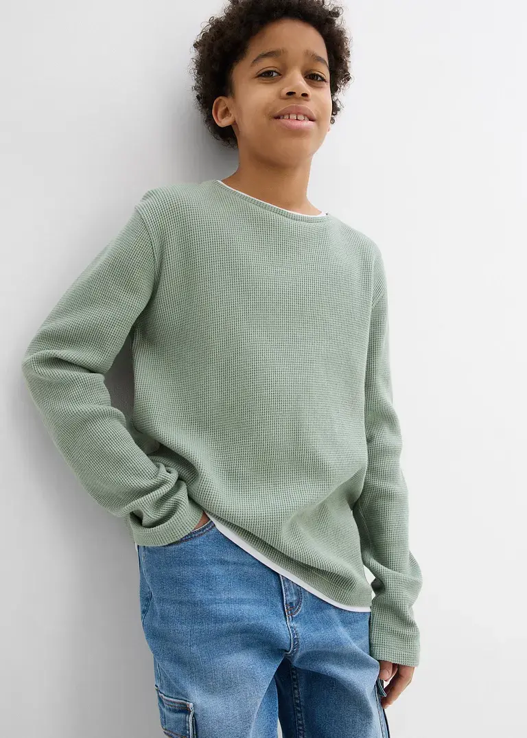 bonprix Schönes Jungen Langarmshirt in 2 in 1 Optik mit Rundhalsausschnitt Versandkostenfrei