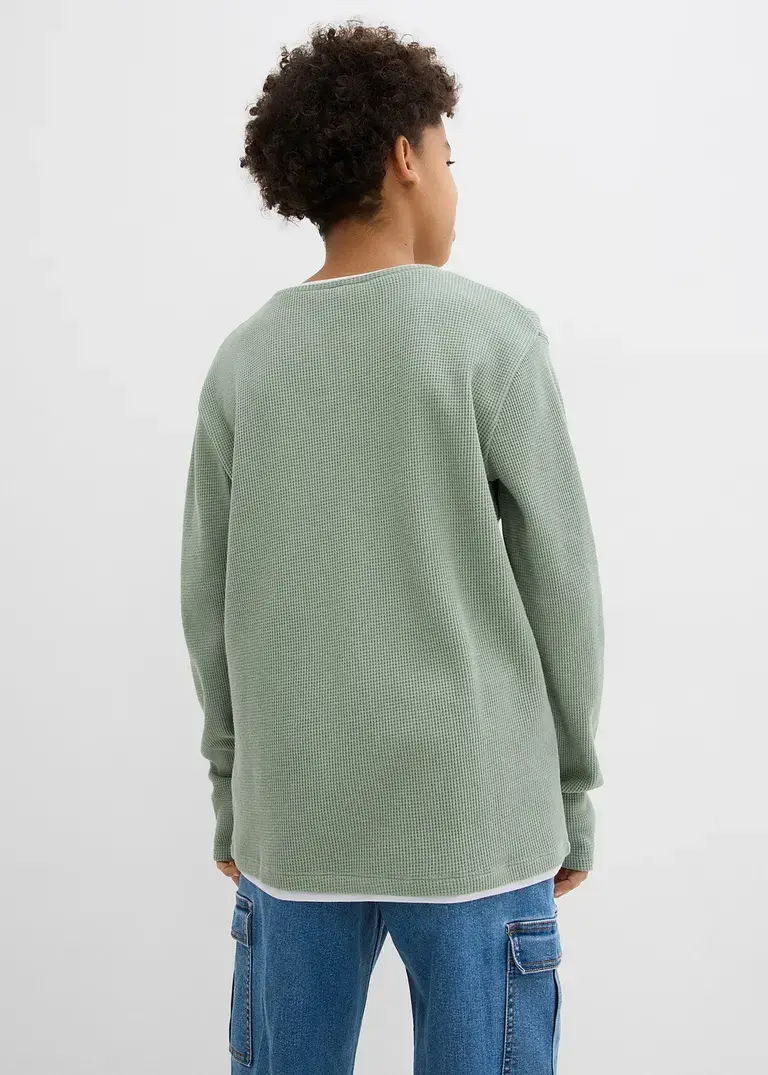 bonprix Schönes Jungen Langarmshirt in 2 in 1 Optik mit Rundhalsausschnitt Versandkostenfrei