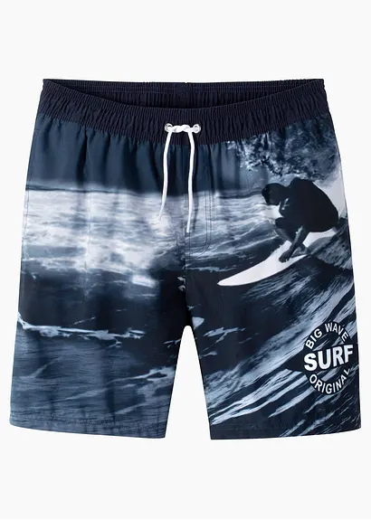 bonprix Tolle Badeshorts mit Surfer-Print - blau - Kinder Begrenztes Angebot
