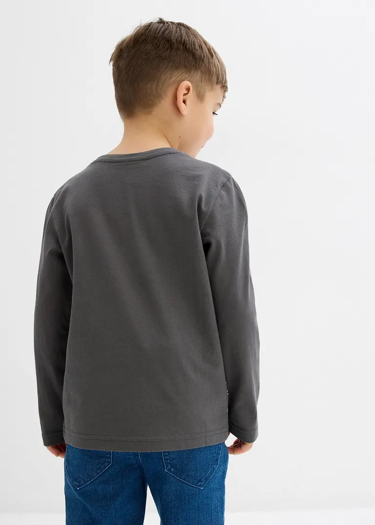 bonprix Cooles Jungen Langarmshirt mit einem großen Dino-Druck - grau Exklusivangebot