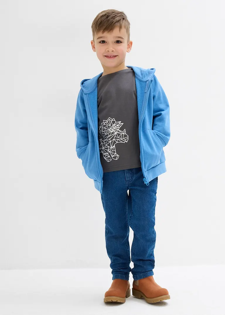 bonprix Cooles Jungen Langarmshirt mit einem großen Dino-Druck - grau Exklusivangebot