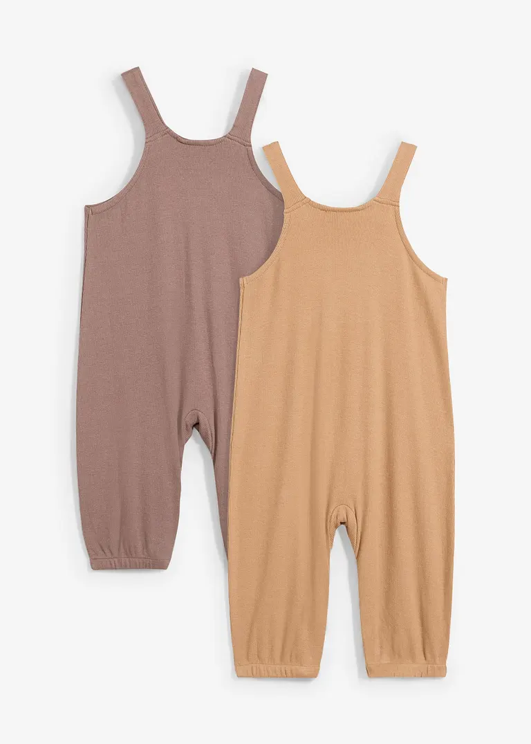 bonprix Süße Latzhosen-Packung mit Knöpfen im Schritt - mittelbraun+camel Blitzangebot