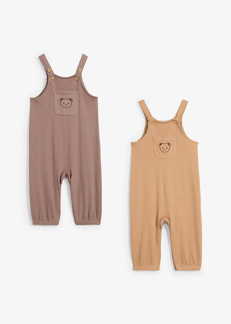bonprix Süße Latzhosen-Packung mit Knöpfen im Schritt - mittelbraun+camel Blitzangebot