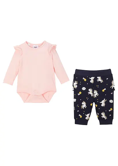 bonprix Niedliches Set mit buntem Print - puderrosa + dunkelblau bedruckt Super Sparpreis