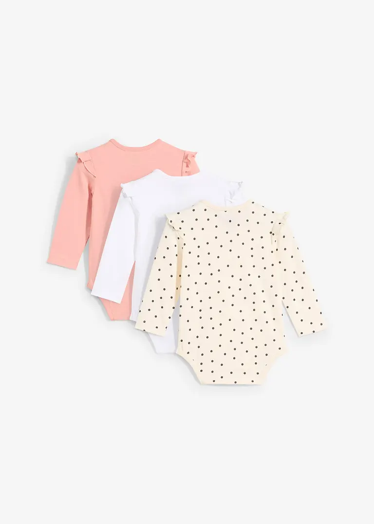 bonprix 3er Packung Baby Bodies mit Rüschen und Knöpfen an der Schulter und im Schritt Letzte 2 Tage