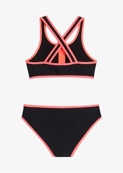 bonprix Sportlicher Bikini mit Reißverschluss Detail und Säumen in Kontrastfarbe Clearance-Verkauf