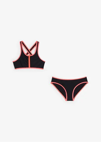 bonprix Sportlicher Bikini mit Reißverschluss Detail und Säumen in Kontrastfarbe Clearance-Verkauf