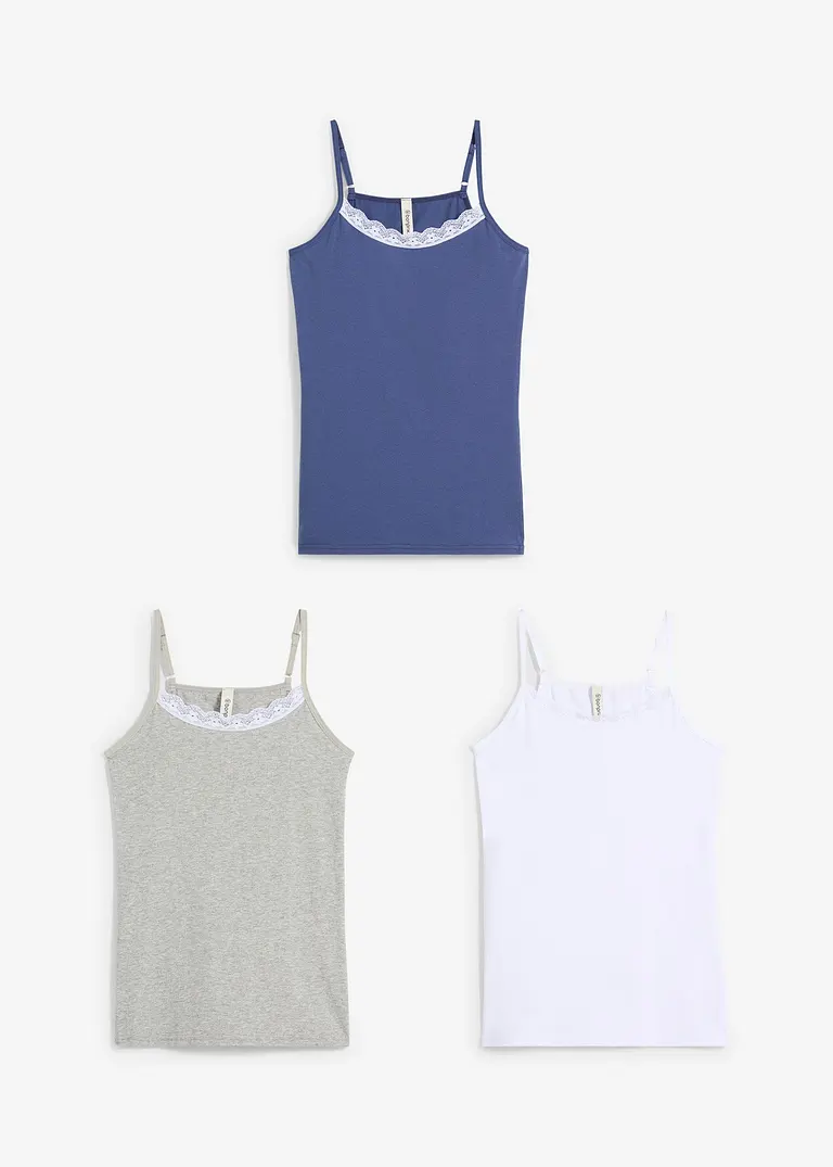 bonprix Schönes Top (3er Pack) mit verstellbaren Trägern und schöner Spitze am Ausschnitt Cyber Monday