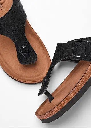 bonprix Sommerliche Zehensteg Pantolette in Glitzeroptik - schwarz Sonderangebote