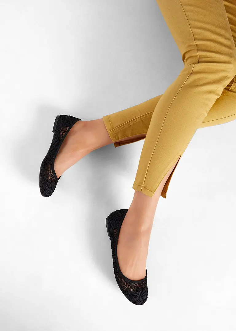 bonprix Verspielte Ballerina mit Spitze - schwarz - Damen Super Sparpreis