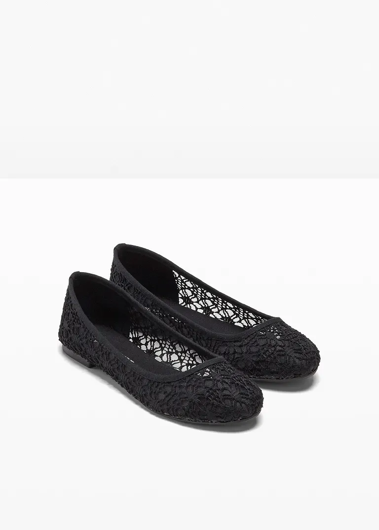 bonprix Verspielte Ballerina mit Spitze - schwarz - Damen Super Sparpreis